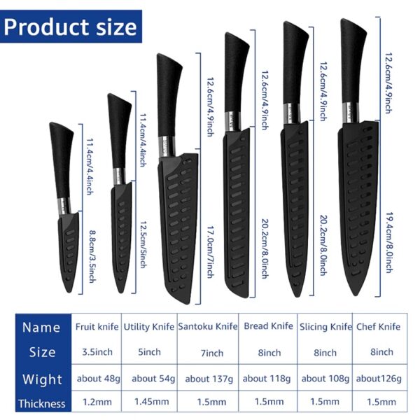 6Pc Black Kitchen knives