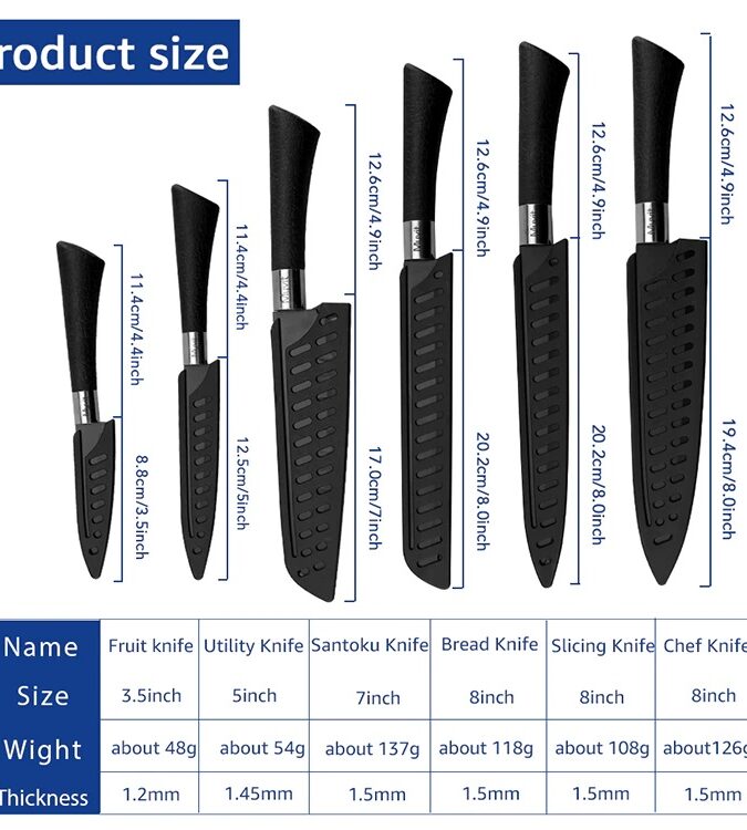 6Pc Black Kitchen knives