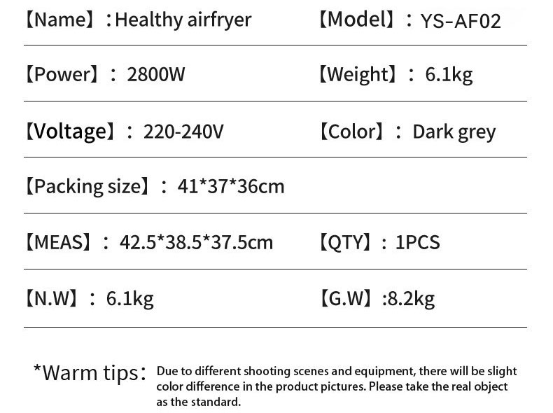 Air Fryer spec